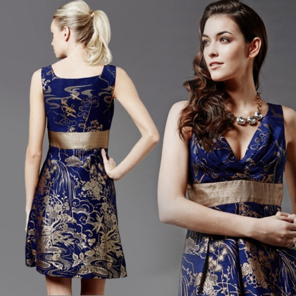 Eva Franco Metallic Blue ShangriLa Kora Jacquard Dress